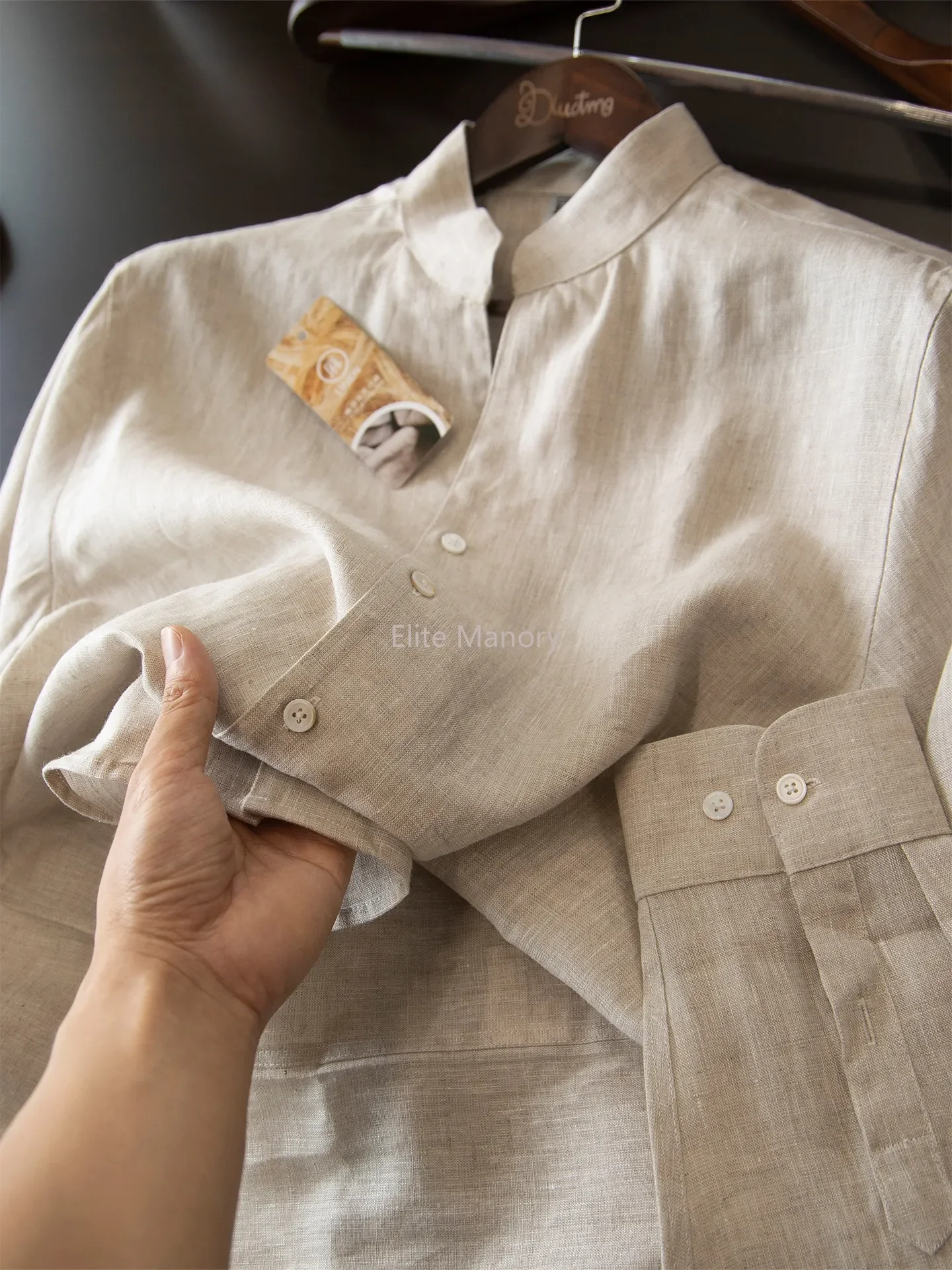 Gentleman's style~ old money style 100% rain and dew linen Zhongshan stand-up collar shirt