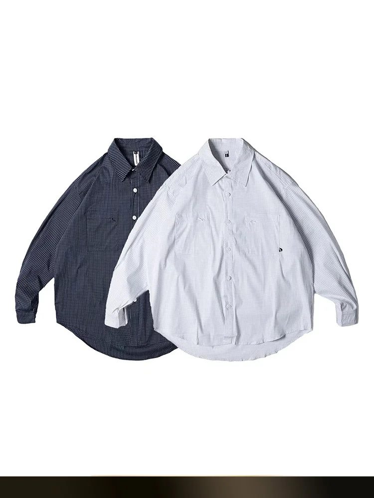 

NTED Japanese Sle Long Sve Loose Fit Plaid irt Autumn Season Casual Collar Patchwork Design Youth Faion Cotton Blend