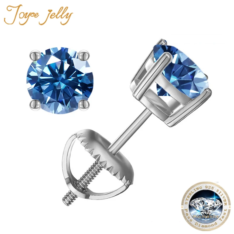 JoyceJelly 0.5-2CT Moissanite Screws Back Ear-studs Classic Four Prong Earrings S925 Sterling Silver Luxury Jewelry For Women