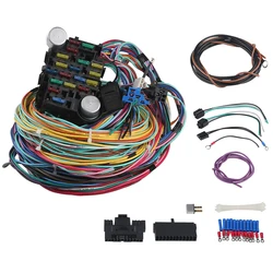 Universal 21 Circuit Wiring Harness Kit Fuse Box Wire Car Modification Harness Kit For Chevy Ford Chrysler Mopar Hotrods Ratrods