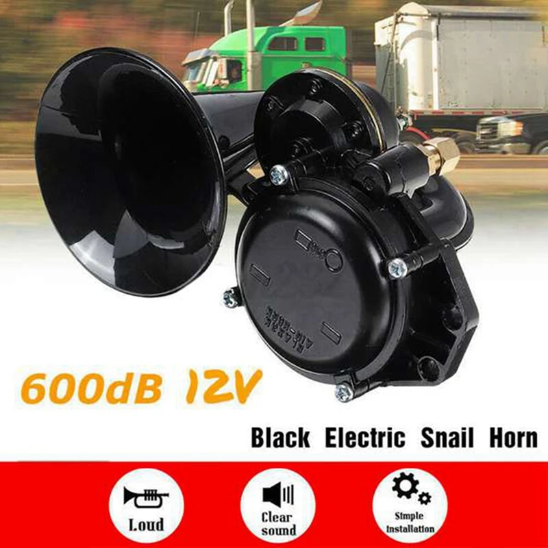 2X 12V/24V Auto Air Horn Loud Truck Trumpet Air Horn With Electric Valve Flat For Car Vehicle Trucks Bus Van Train