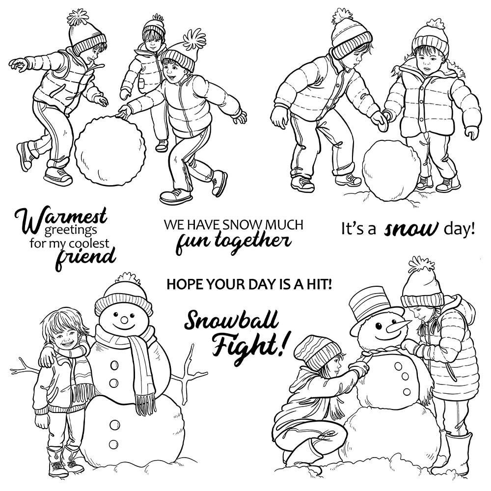 Mangocraft Winter Kids Playing Snowman Clear Stamps DIY Scrapbooking Supplies Silicone Stamp For Card Making Albums Xmas Decor