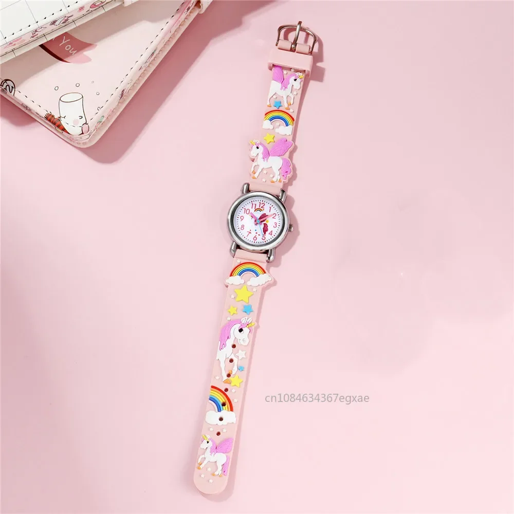 Cute Candy Color Silicone Strap Unicorn Pattern Quartz Children's Cartoon Watch Birthday Gift Kids Study Time Girl Watch Reloj
