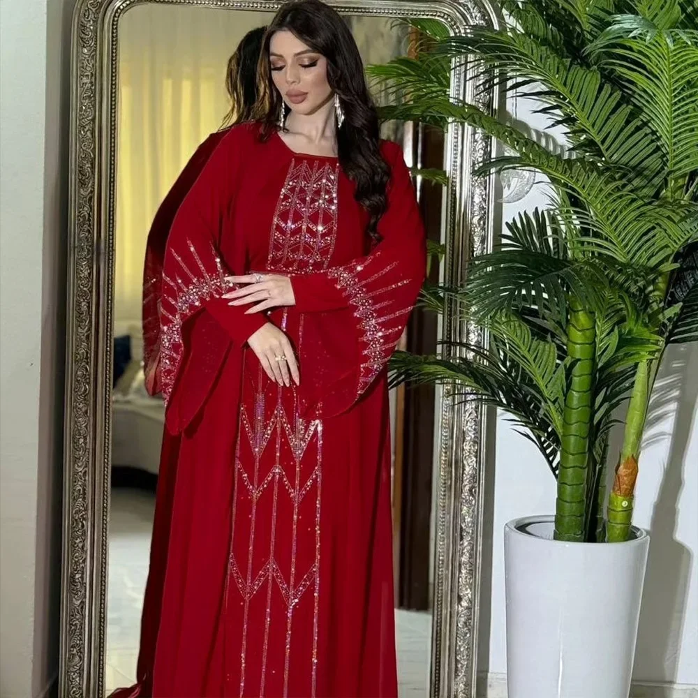 Robe musulmane en mousseline de soie pour femmes, abaya de Dubaï, à lacets, décontractée, fête indépendante, faux deux pièces, caftan 03