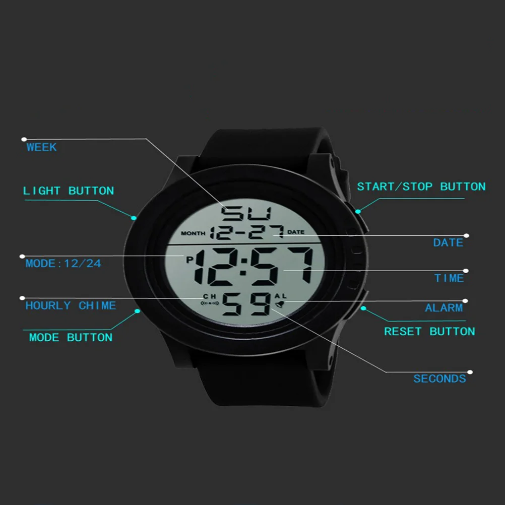 

Led Digital 30M Waterproof Large Screen With Day Alarm Clock Date Time Alarm For Watch Men Swimming Diving Outdoor