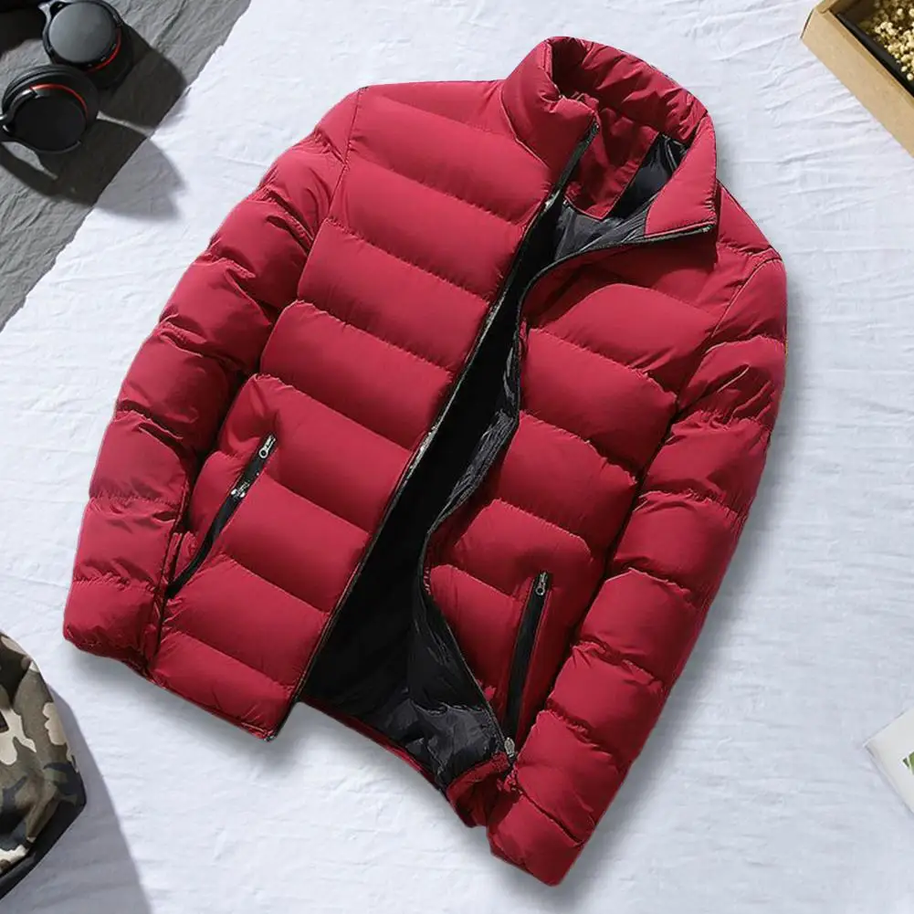 Thickened Men Coat Men Jacket Winter Men's Padded Coat Thick Windproof Warm Jacket with Stand Collar Zipper Closure