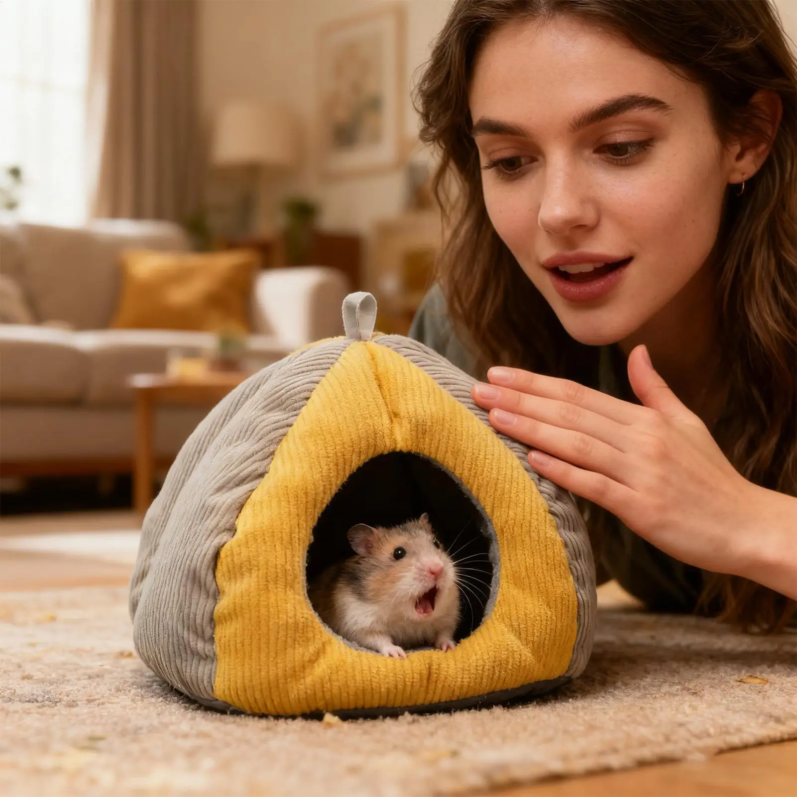 سرير هامستر شبه مغلق للشتاء من القطيفة على شكل كهف قابل للتعليق سرير فئران قطيفة سميك لشينشيلا حيوانات صغيرة طيور النمس الصغيرة