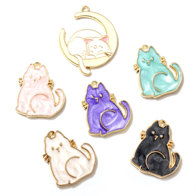 10 Stück Emaille kleine Katze Charms Anhänger DIY Schmuckherstellung Zubehör für Ohrring Armband Halskette Finden Bastelbedarf