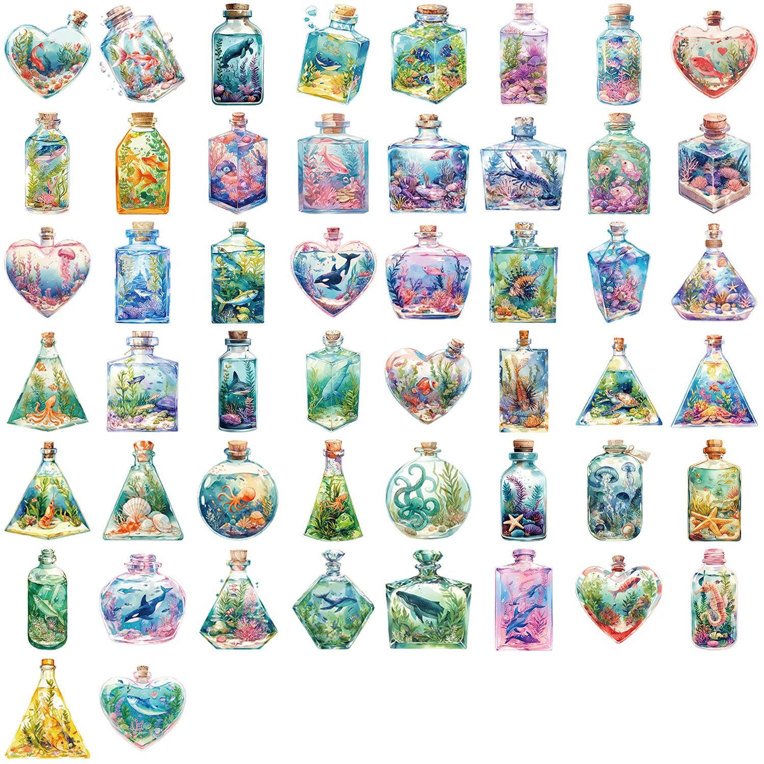 50 قطعة العالم تحت الماء في زجاجة ملصقات جمالية الحياة الساحلية شارات مقاومة للماء لتقوم بها بنفسك لوح التزلج حقيبة الجيتار ملصق #4