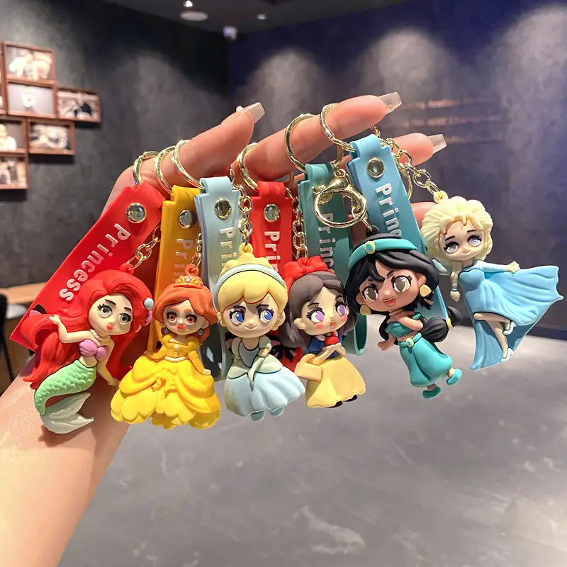 

3-6psc Enchanted Snow White Keyring Adorable Elsa Doll Mermaid Bag Charm Car Accessory