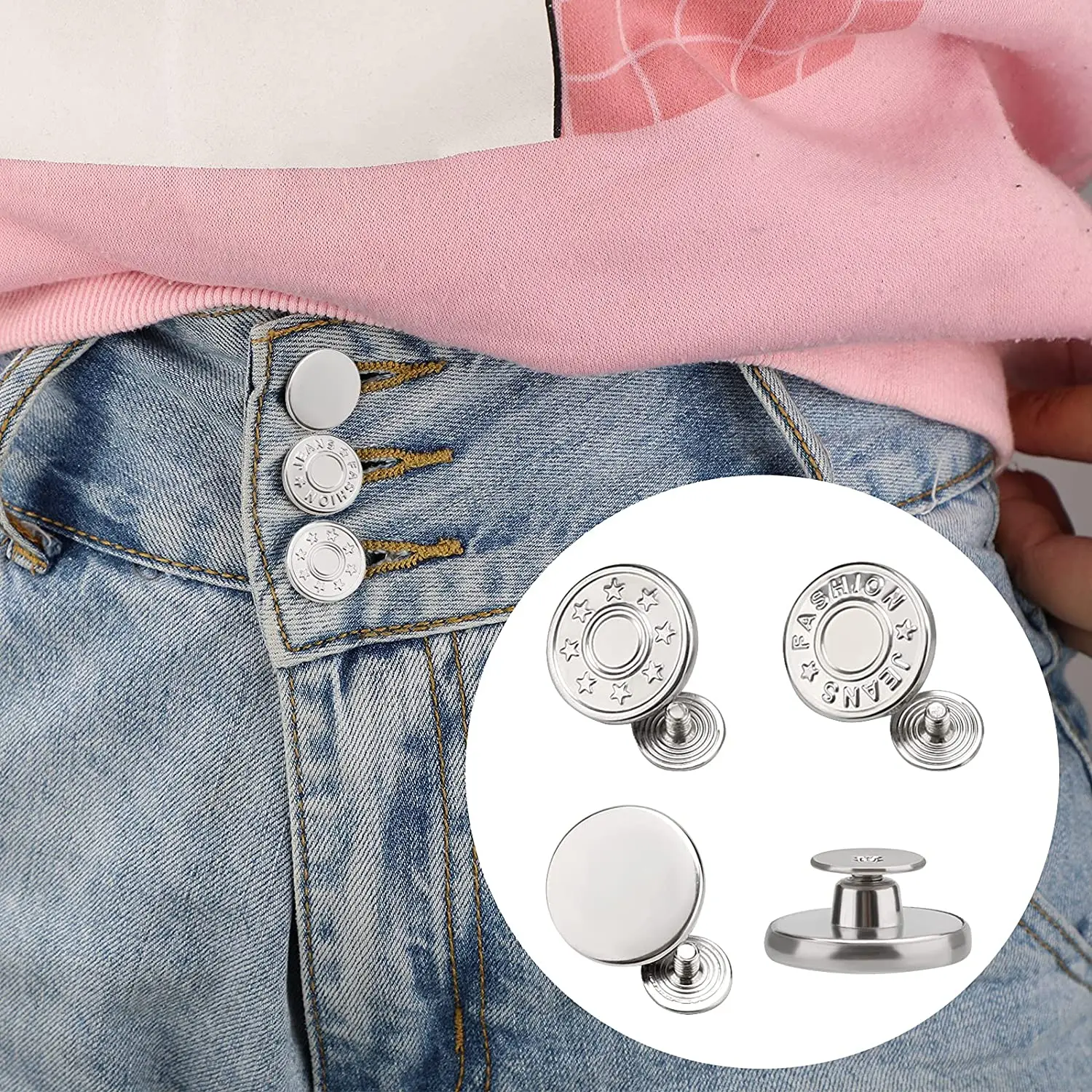 10Pcs Jeans Buttons Replacement No Sewing Metal Button Repair Kit Nailless Removable Jean Buttons Replacement with Screwdriver