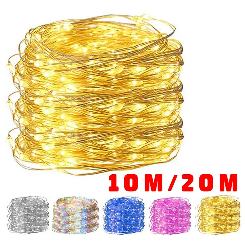 1m 20m USB LED String Lights Copper Silver Wire Garland Light Waterproof LED Fairy Lights For Christmas Wedding Party Decoration