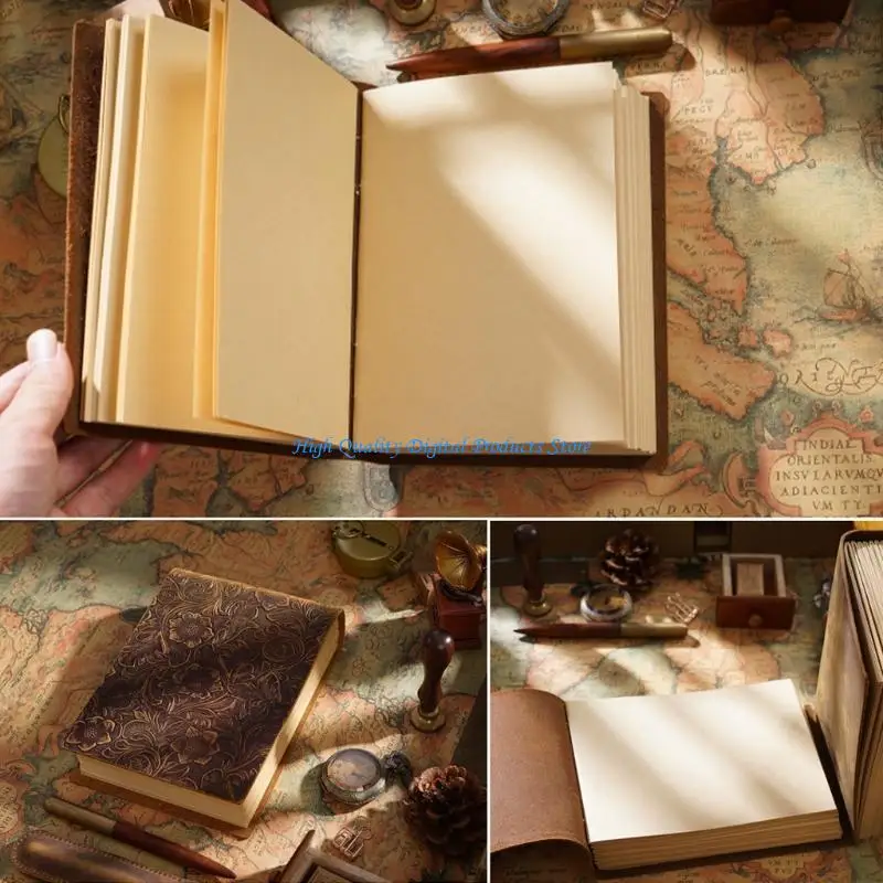 U2JE Vintage Leather Notepad Retro Embossed Floral Notebook Diary Journal