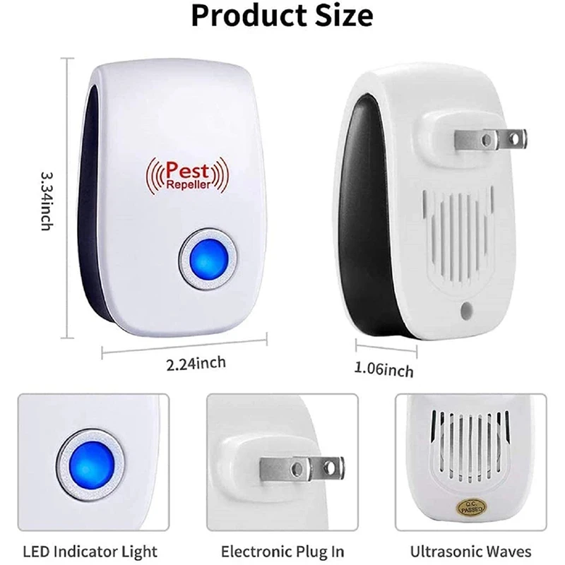 Repelente ultrasónico de plagas para el hogar, repelente electrónico de insectos con enchufe europeo, control eficiente de 360 ° para interiores