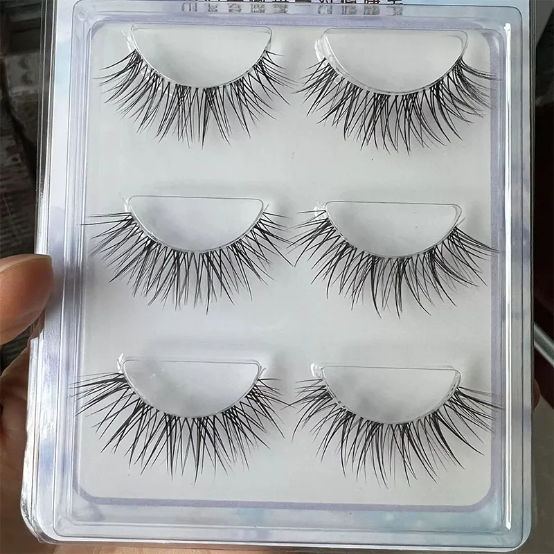 Faux cils de vison 3D réutilisables, bande invisible, naturel, noir, croisé, maquillage, produits de beauté, nouveau, 3 paires