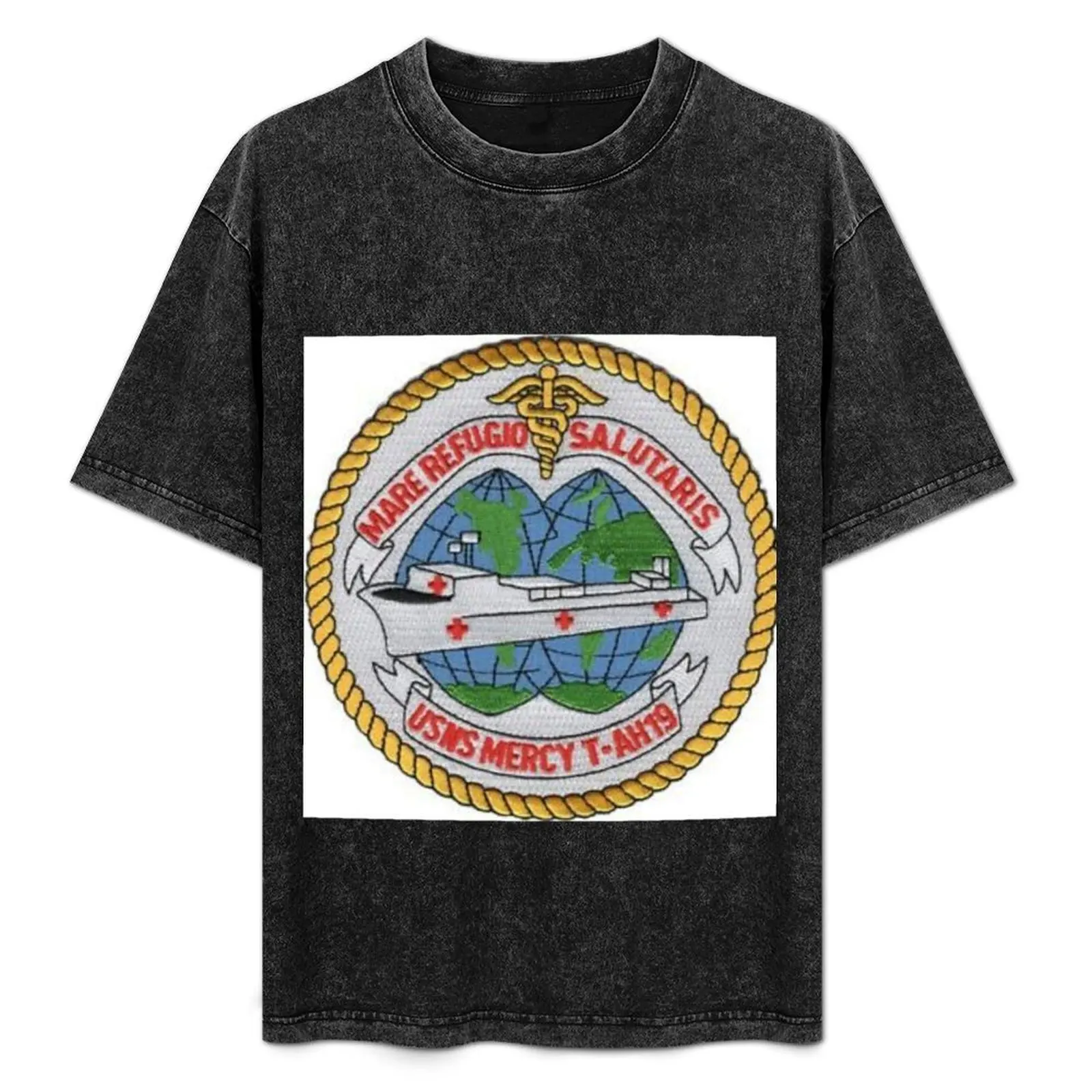 

Футболка с нашивкой-стикером USNS Mercy T-AH-19 Hospital Ship, топ с принтом в винтажном стиле