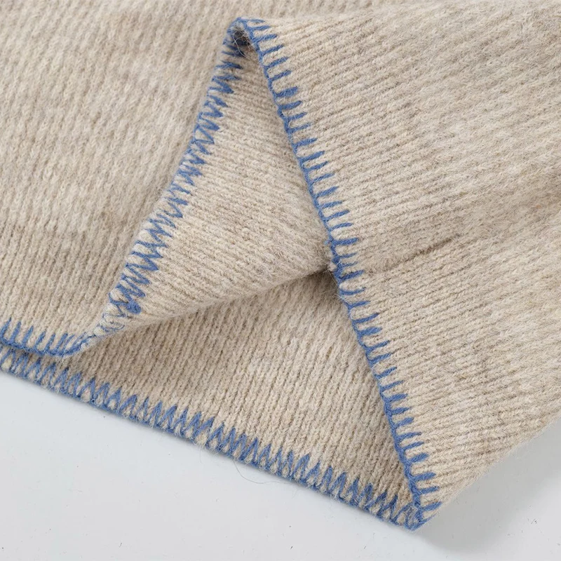 Autumn Unisex Henry Collar Pullover Sweater Japanese Hand Stitching Knitted Sweater Lazy Style Retro Streetwear Knitting Shirt