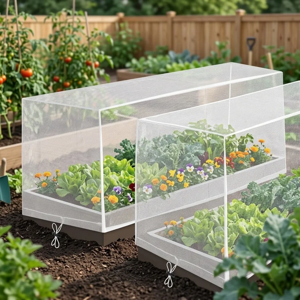 2Pcs Garden Netting For Raised Beds Plant Cover Raised Beds Net With Drawstring For Gardening Supplies