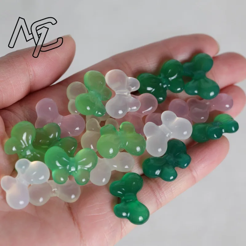2PC Natural Chalcedony Double Sided Bow Tie DIY Pendant Bead Earrings Bracelet Charm Jewellery Fashion Accessories Amulet Gift - view 3