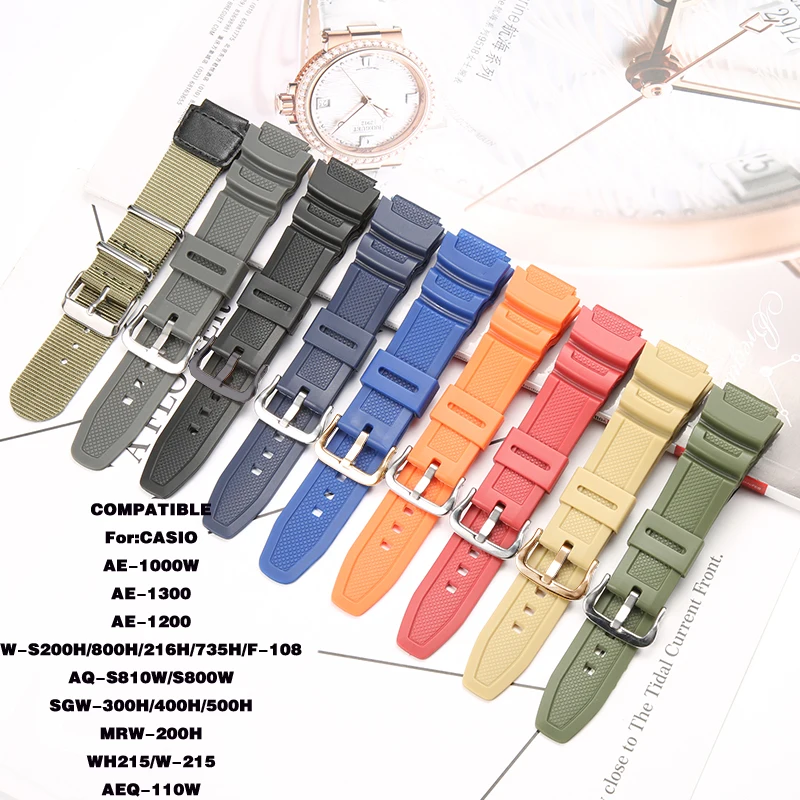 Resin Strap For CASIO AE1200 AE1300 AE1000 W-219 Replacement Rubber Watch Band Men's Sports Waterproof Wristband