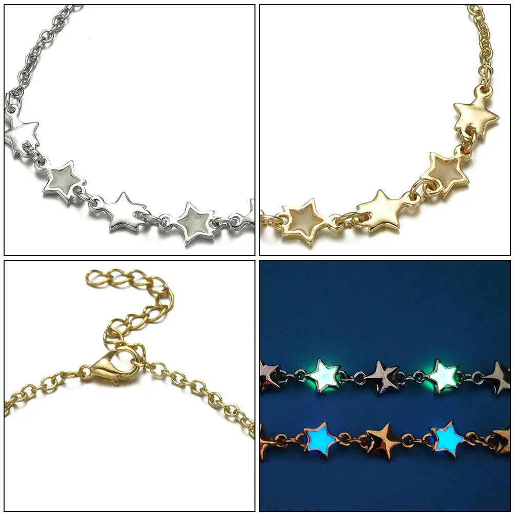 

2 pcs Luminous Star Bracelet Adjustable Alloy Hand Jewelry For Party Concert Bar Creative Chain Simple Style Bangle Unique