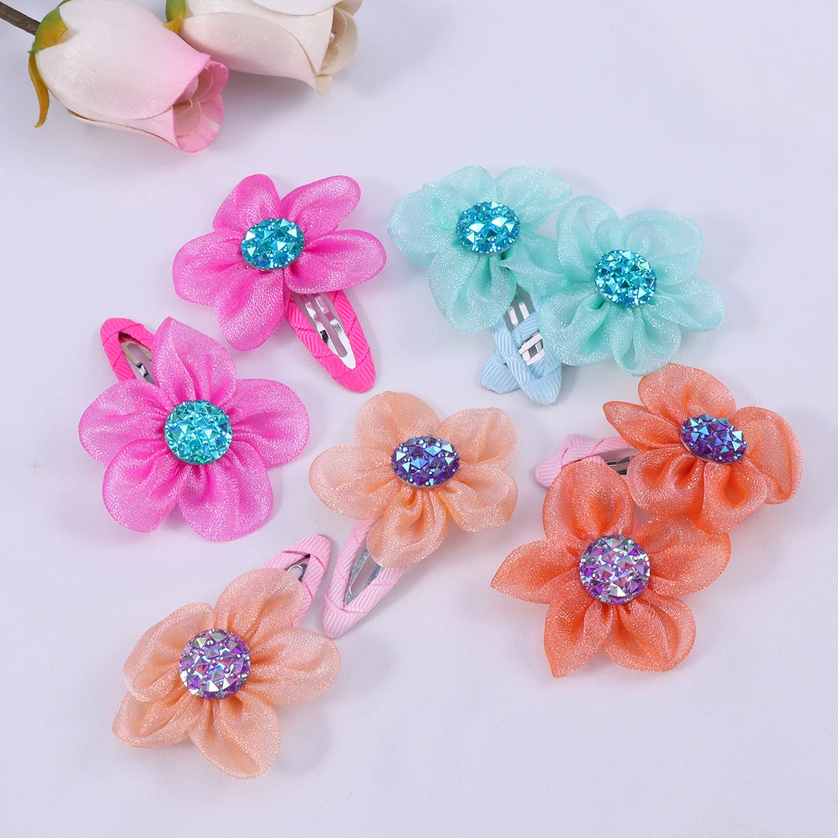 28 قطعة من مشابك شعر الأطفال على شكل زهرة من حجر الراين، تصميم جميل ملون للأطفال والبنات، ذيل حصان مطابق لأي ملابس يومية للحفلات #5