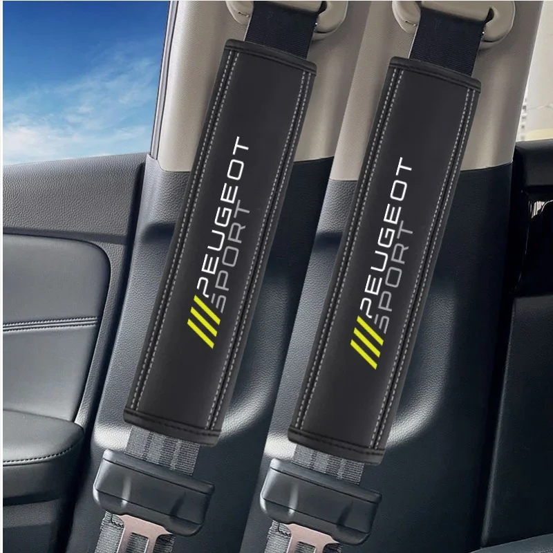 2Pcs Car Seat Belt Leather Safety Belt Shoulder Covers For Peugeot 206 307 308 3008 207 208 407 508 2008 5008 107 106 205 4008