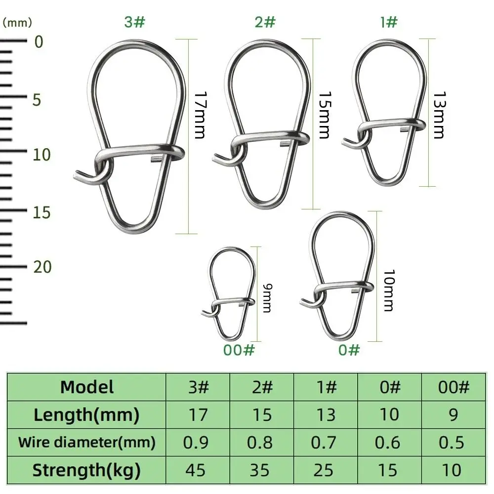 Conector de pesca con cierre de Clip rápido de 100 piezas, pasador de seguridad de acero inoxidable, conector giratorio para señuelos, aparejos de pesca