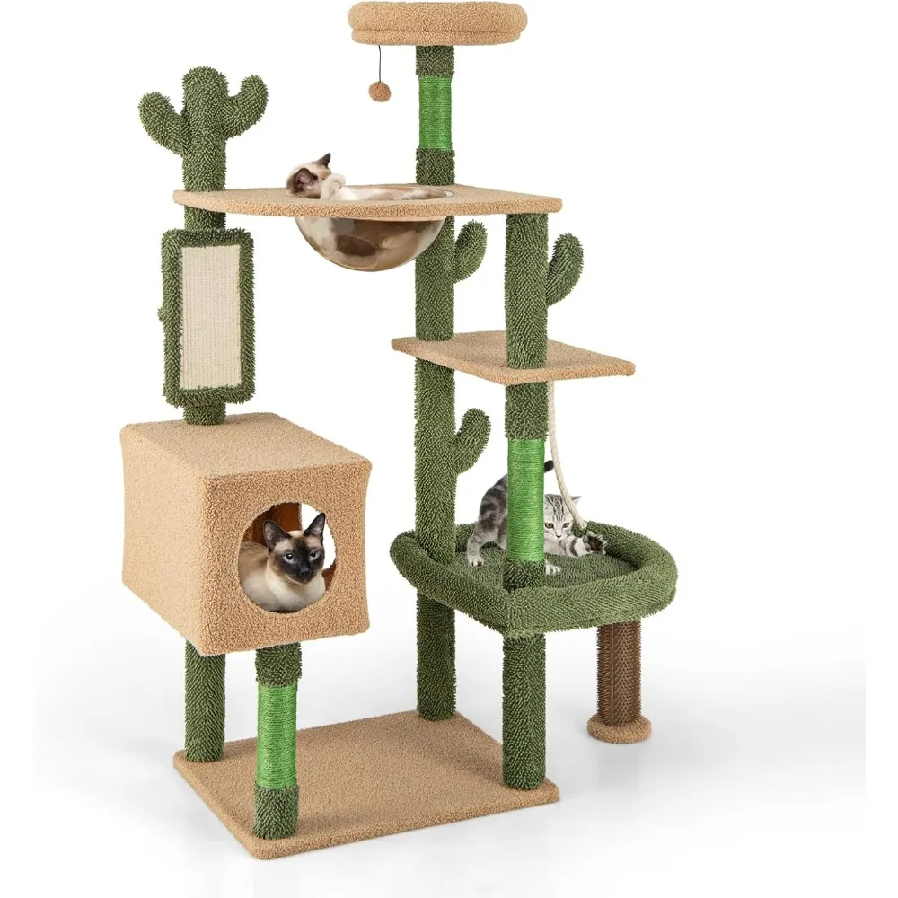 

Tangkula Cactus Cat Tree, 59 Inch Tall Cat Tower with Sisal Scratching Posts, Cat Condo, Perch, Space Capsule, Large Bed, Self G