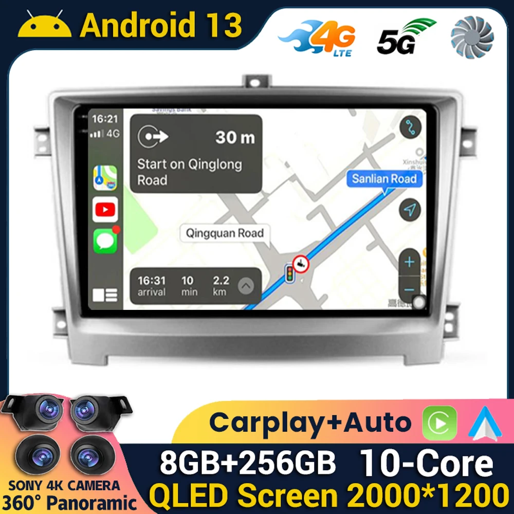 Android 13 WIFI+4G Carplay Auto Car Radio For Hawtai Santa Fe 7 2017 Multimedia Video Player Navigation GPS 360 Camera QLED DSP