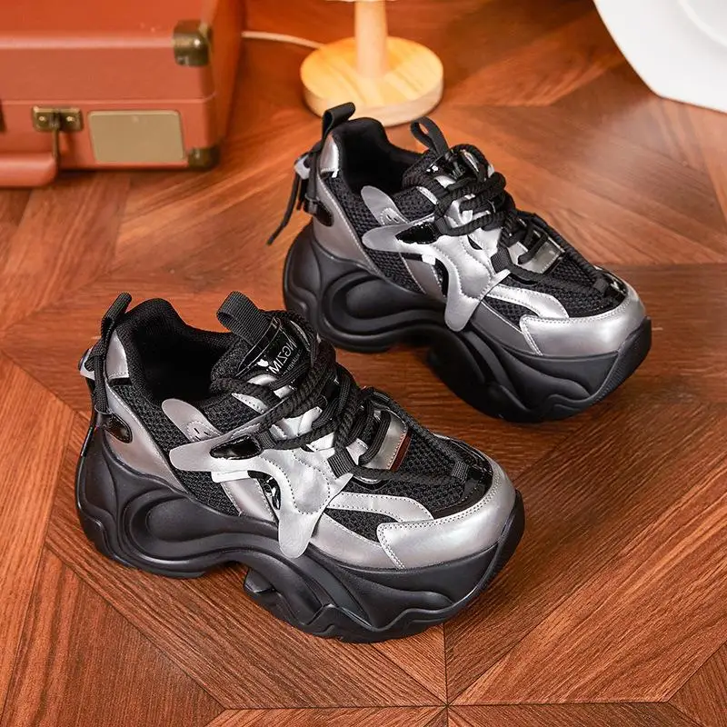 

Casual Dad Shoes Real Leather Women's Increased Height Platform Bottom Versatile Flat Heel round Toe Daily Wear Fashionable S...