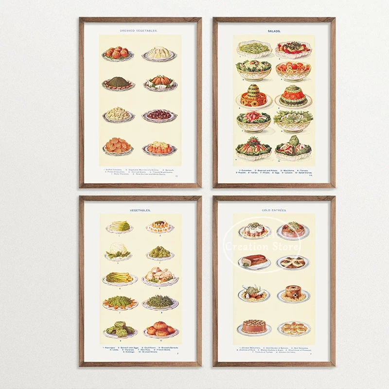 Vintage Food Poster Macedoine Prawn Salad Dumas Egg Kitchen Art Print canvas painting Retro Wall Art picture Cottagecore Decor