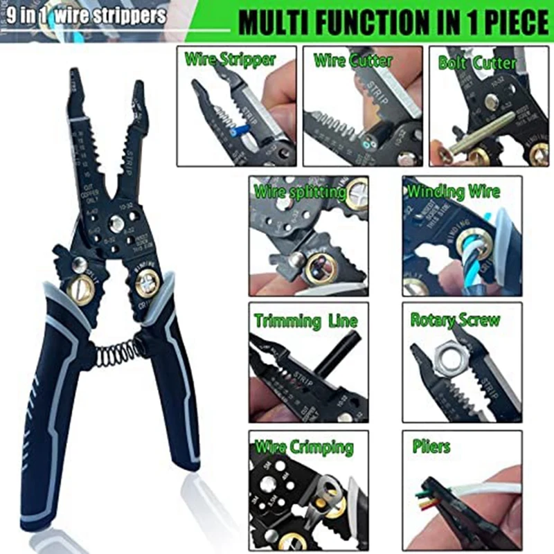 9 In 1, 8 Inch Wire Cutting Tool Parts For Wire Stripping Cutting With Wire Splitting And Winding Function