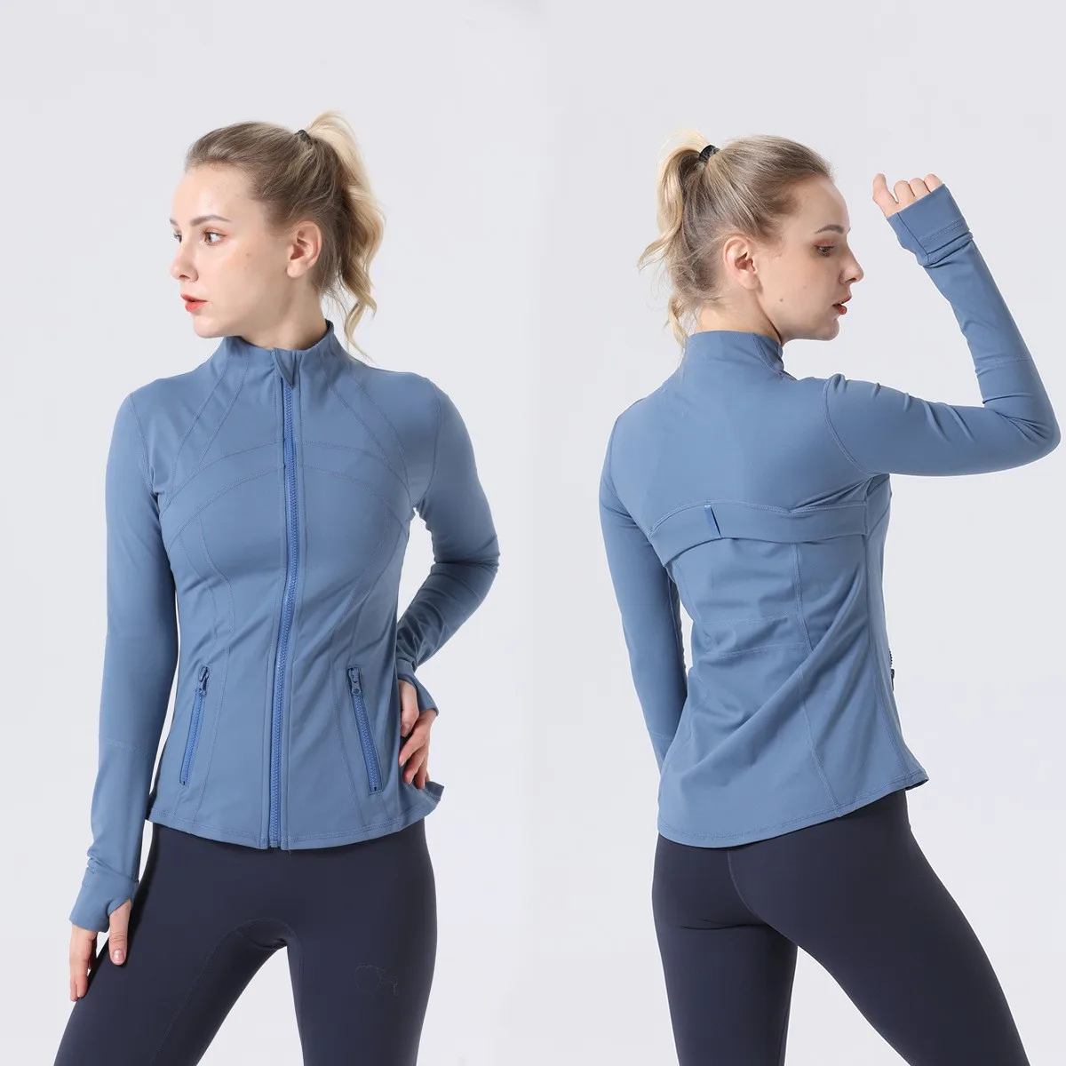 Doppelseitige kurzärmelige Yoga-Jacke für Damen, eng anliegende Sport-Laufjacke mit Stehkragen