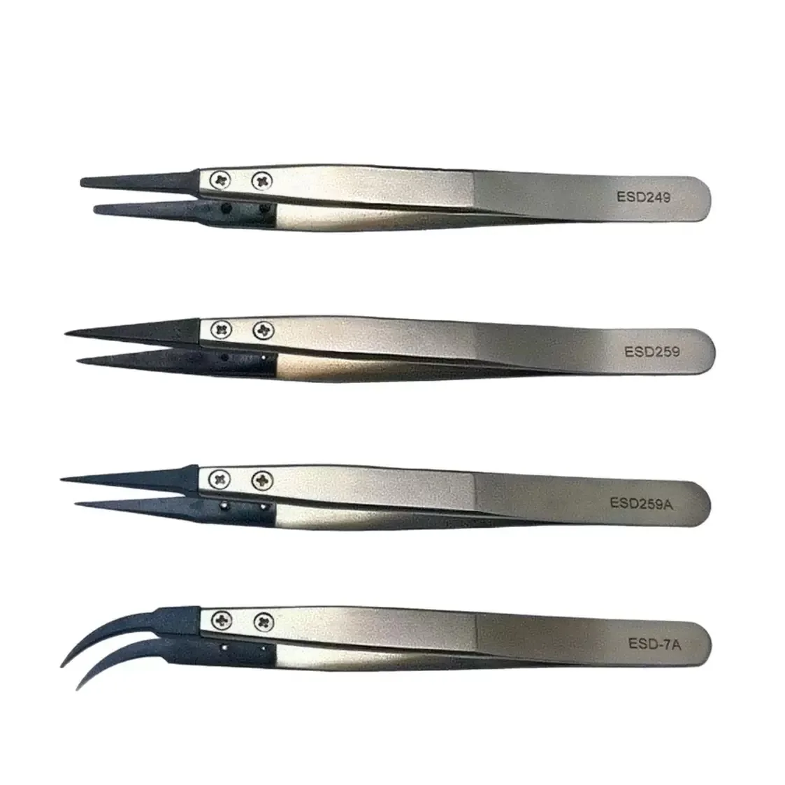 مشاهدة الأيدي تركيب العمل الملقط مستقيم الكوع مقبض الفولاذ المقاوم للصدأ الاستاتيكيه ملاقط بلاستيكية ESD-259A ESD-7A
