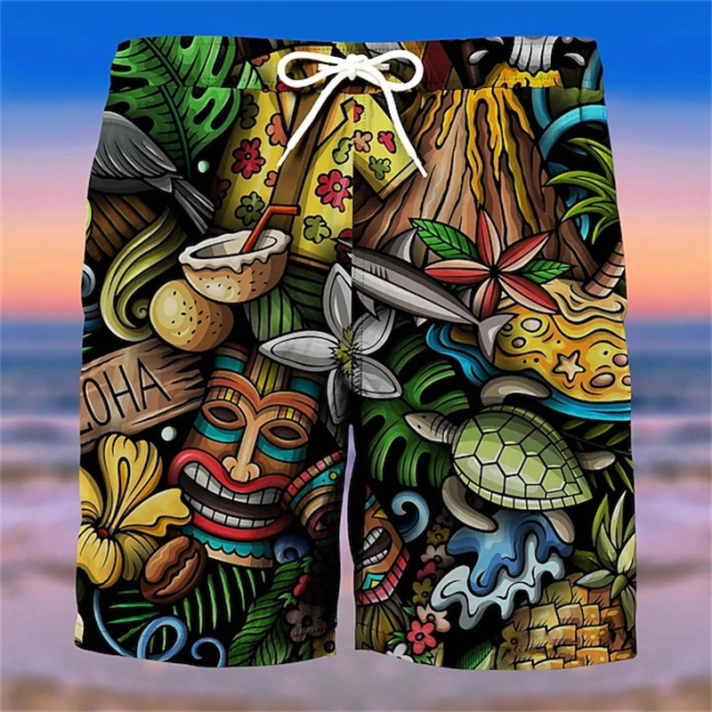 

Мужские шорты Tiki, летние повседневные шорты с 3D принтом, тропические растения, графическое дерево, цветок, дышащая мягкая повседневная мужская уличная одежда