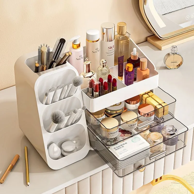 Large Capacity Two-in-One Multi-functional Divided Storage Box for Makeup Brush Organizers Home Use Desktop Decoration