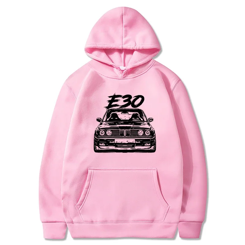 

Autumn Winter E30 Car Hoodies Fleece Thick Warm Women Men Hip Hop Printed Crewneck Pockets Cartoon Streetwear Sweatshirts