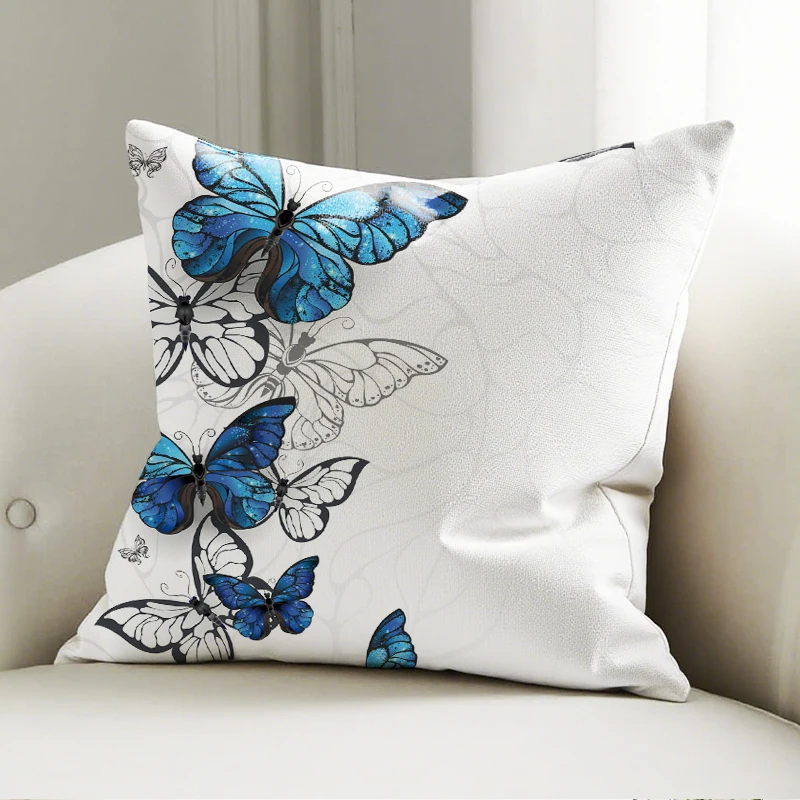 

Blue Butterfly Print Pillow Cover, 3D Style Butterfly Decorative Cushion Case, Sofa Bedroom Home Decor Accent Pillow