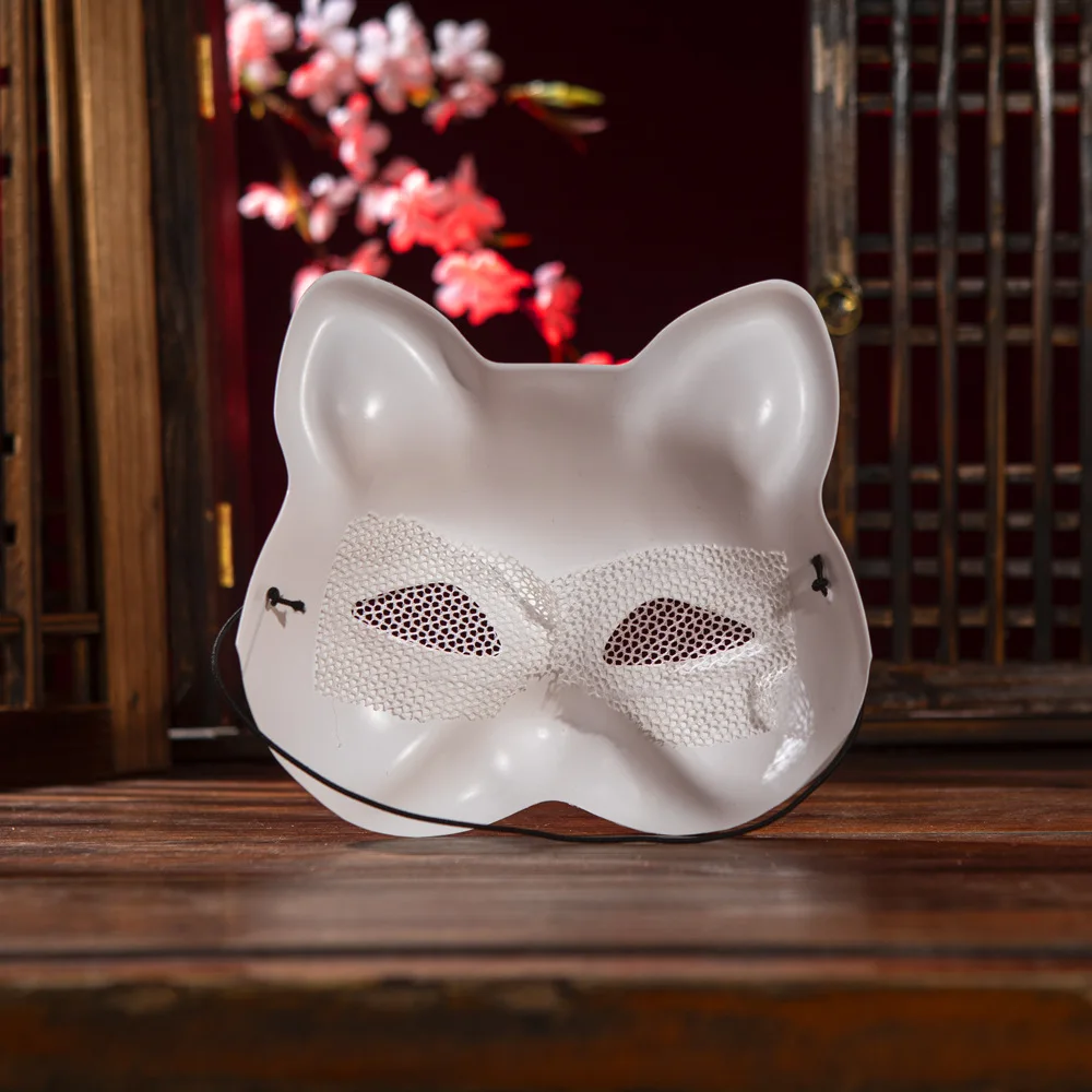 DIY Hand-Painted Party Mask Mesh Cat Face White Embryo Mask Blank PVC Halloween Party Masquerade Cosplay Dress Up Props Cover