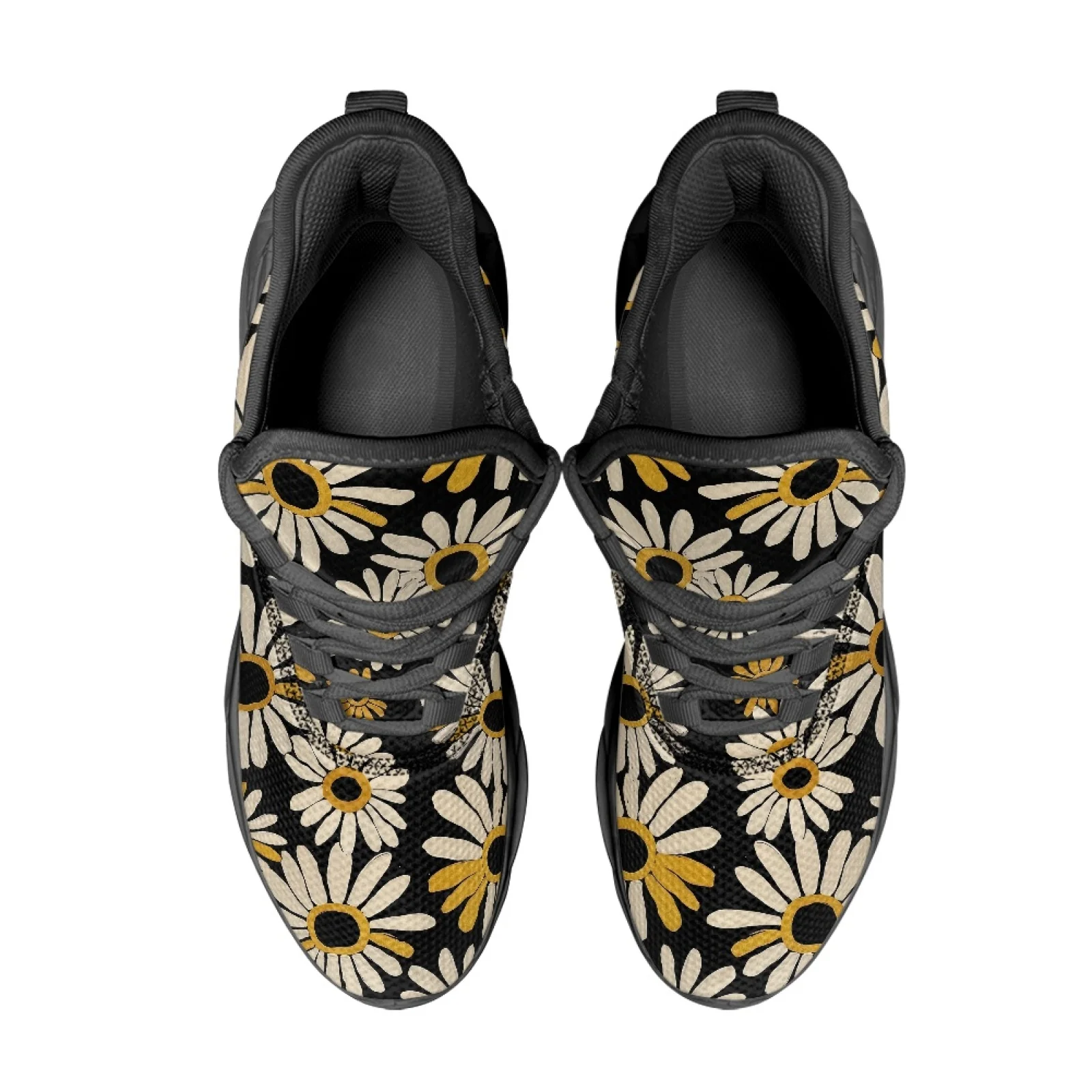 PENSTROLL Yellow White Daisy Print Breathable Men's Running Shoes for Athletes Sport Mesh & EVA Men's Racing Shoes