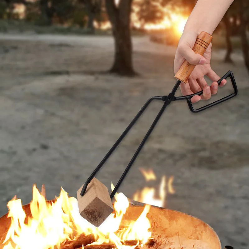 

40CM*11CM Outdoor Camping Portable Metal Wooden Barbecue Fire Tongs Long Handle Wood Burner Fireplace Charcoal Clip Lightweight