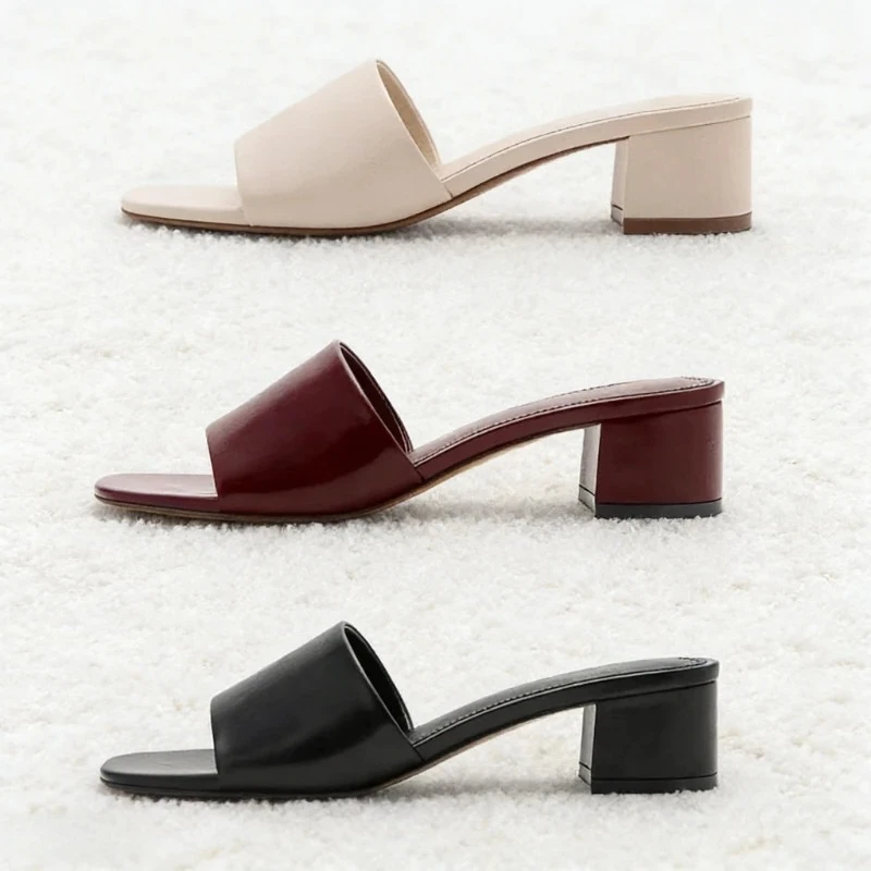 

Fashion Square-toe Chunky-heel Slipper Women Comfortable Open-toe Slide Sandals Summer Concise Street Style Mules for Ladies