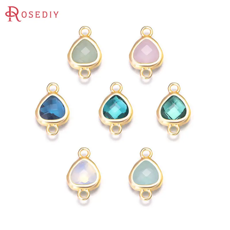 4PCS 8x14MM High Quality 18K Gold Color Plated Brass with Heart Colourful Glass Beads 2 holes Connect Charms Accessories