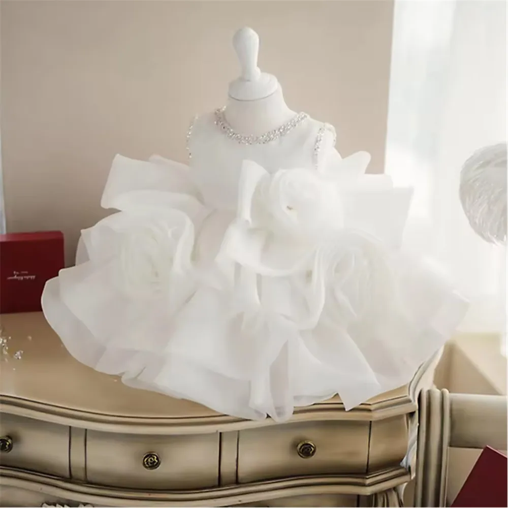 Luxury Flower Girl Wedding Dress Sleeveless Tiered Kids Baby Birthday Gown Children Princess Costume Infant Baptism Party Dress