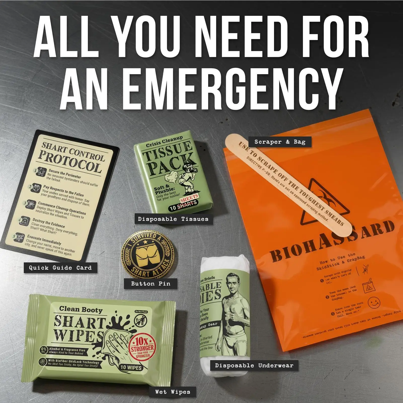 Fart Survival Set - Funny Prank Kit with Wet Wipes & Tissues, Novelty Gag Gift for Men, Family, Friends, Teenagers, April Fools