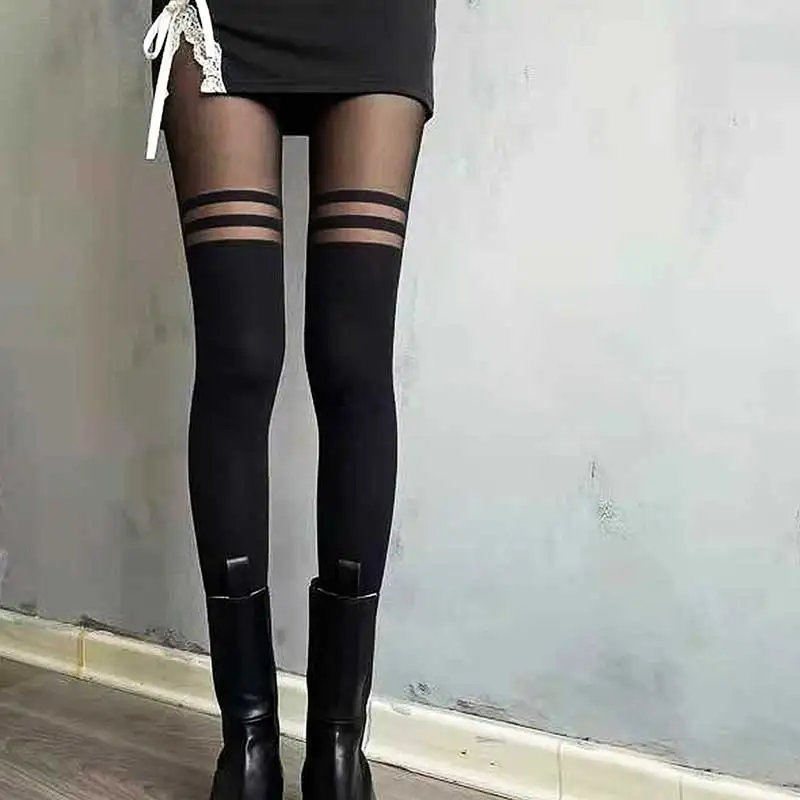 Women Sexy Tights Double Stripe Silk Stockings Thin Lady Vintage Stockings Pantyhose Summer Female Hosiery Stockings image 5