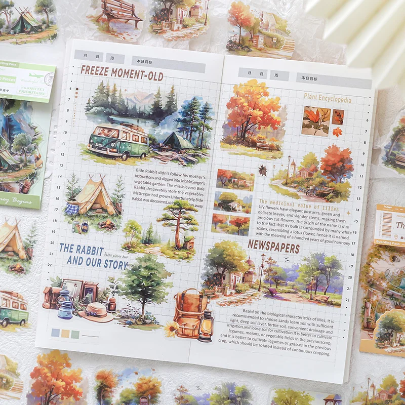 Yoofun 30pcs/lot Journey Begins Vintage Landscape Collage Decor PET Sticker Creative DIY Journal Card Making Labels Stationery