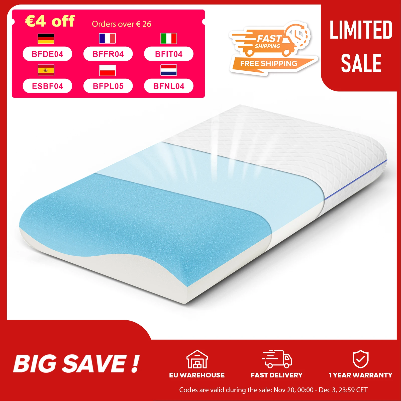 ROYGBIV Memory Foam Kissen – Ergonomisches Pillow für erholsamen Schlaf, Nackenkissen Bett, stützendes Nackenkissen Kopfkissen