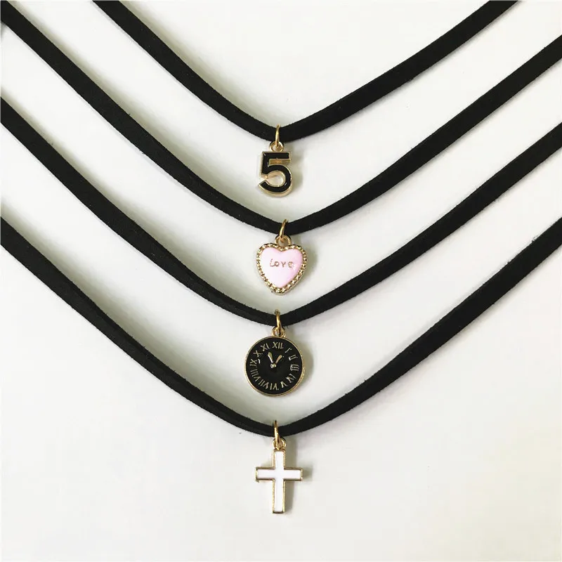 Fashion Charm Jewelry Women Gothic Black Lace Velvet Choker Necklace  Love Cross Necklaces & Pendants For Women Gifts Handmade